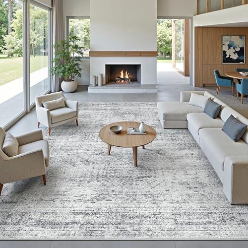 Soalmost 12x15 Washable Area Rugs Soft Living Room Rug Abstract Grey - Image 2