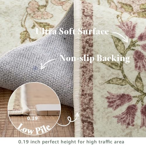 jinchan 3x8 Washable Hallway Runner Rug, Floral Non-Slip, Pastoral Green - Image 6