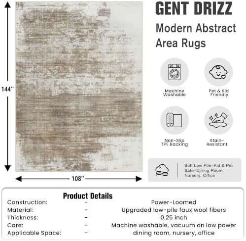 9x12 Area Rugs for Living Room: Washable Abstract Brown White Carpet - Image 2