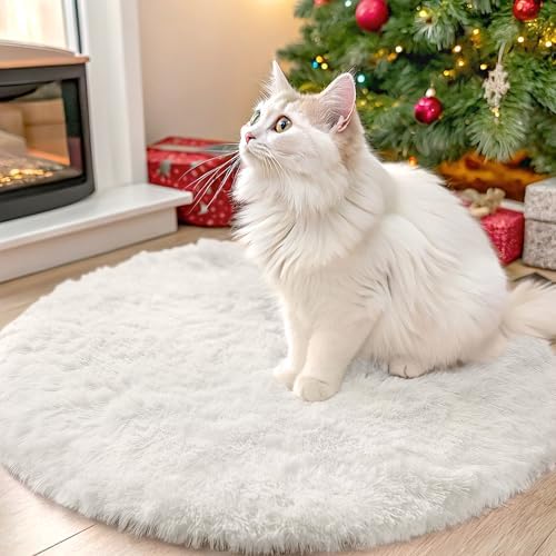 OLANLY Ivory Round Rugs for Bedroom - Machine Washable, 2 ft Circle Area Rugs for Living Room, Soft and Fluffy Shaggy Carpet for Teen Girls and Boys, Nursery Rooms, Dorms, Home Decor Aesthetic by OLANLY