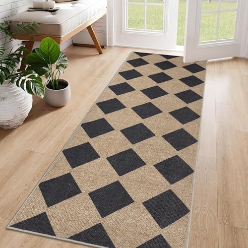 Zeeinx 2x6 Checkered Easy Jute Runner Rug Kitchen Runner Rugs for Hallway - Image 2