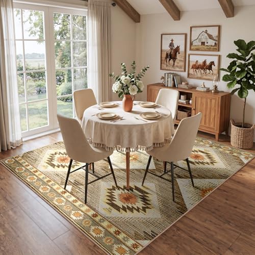 BESTSWEETIE 8ft-Square Washable Area Rug for Living Room Cream/Camel by BESTSWEETIE