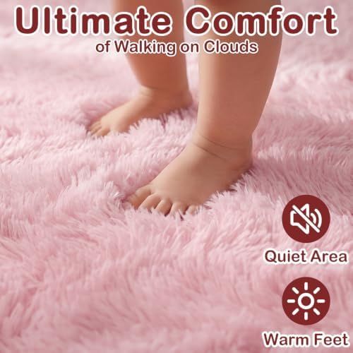 Pink Area Rugs for Girls Bedroom Kids Room, Plush Fluffy Living Room Carpet - Image 4