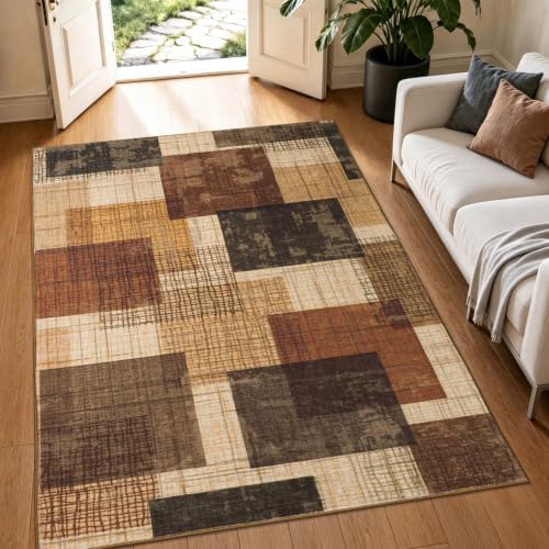 Washable 4x6 Entryway Rug, Area Rugs for Bedroom Kitchen, Red-Brown - Image 4