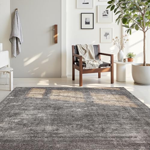 4x6 Light Grey Washable Area Rug for Living Room, Vintage Print - Image 3