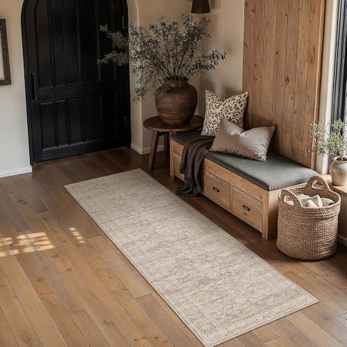 HUGEAR Beige Runner Rug 2x8 Washable Neutral Rug for Hallway by HUGEAR
