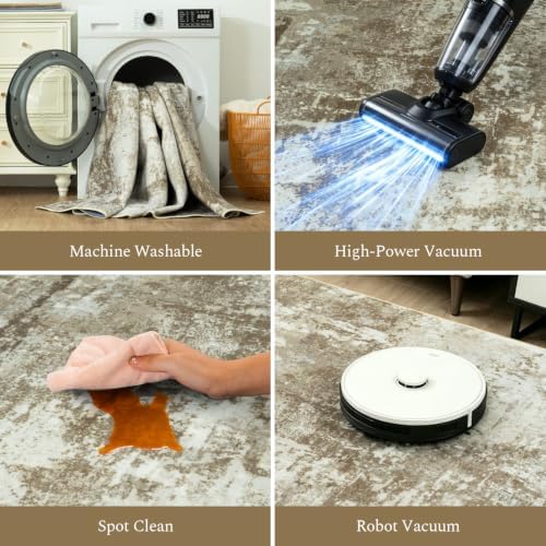 Rugflix 8x10 Area Rugs for Living Room, Washable Brown Large Rug - Image 4
