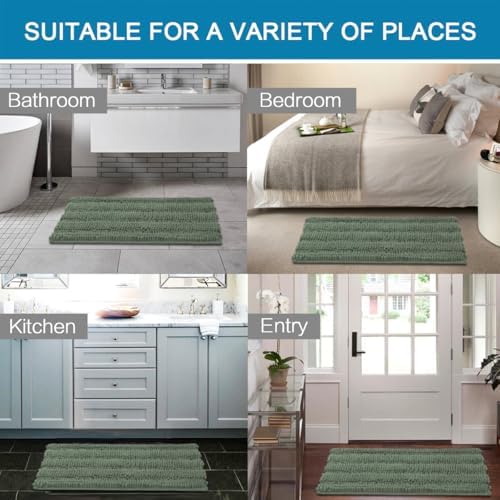 H.VERSAILTEX 2 Piece Bathroom Rugs Bath Mats Sets Super Absorbent Chenille Striped Bath Mats Non Skid Machine Wash Dry Rugs for Bathroom Floor (Green Bay, 24 x 36 Plus 20 x 32 - Inches) - Image 6