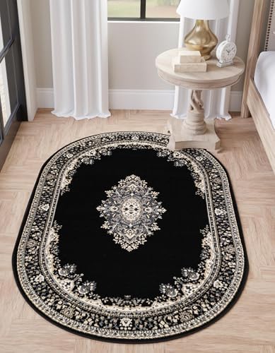 Unique Loom Reza Collection Area Rug - Washington (5' 3" x 8' Oval Black/Gray) - Image 2
