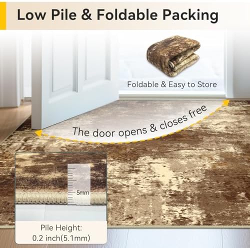 RELEANY Washable 3'x5' Abstract Area Rug for Living Room Brown Tan - Image 7