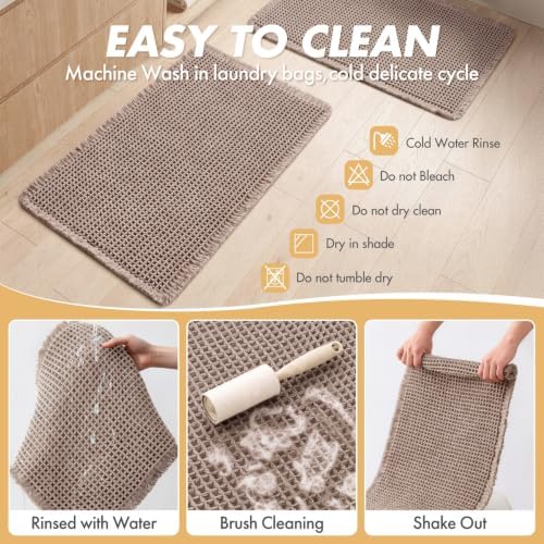 MIULEE Set of 2 Waffle Bathroom Rugs Boho Bath Mat Taupe Brown 18x30 Inch - Image 6