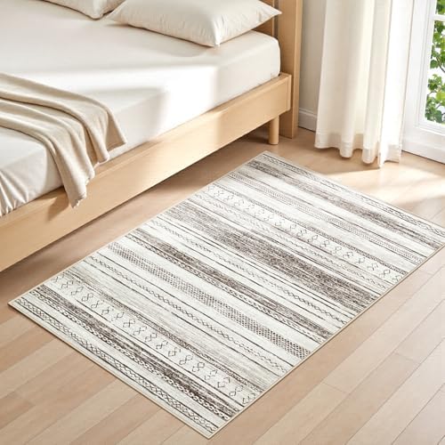 Tortania Area Rug Living Room Rugs - 3x5 Washable Large Soft Neutral Boho Moroccan Bohemian Farmhouse Rug Indoor Floor Carpet for Bedroom Under Dining Table Home Office Decor - Cream Brown - Image 5