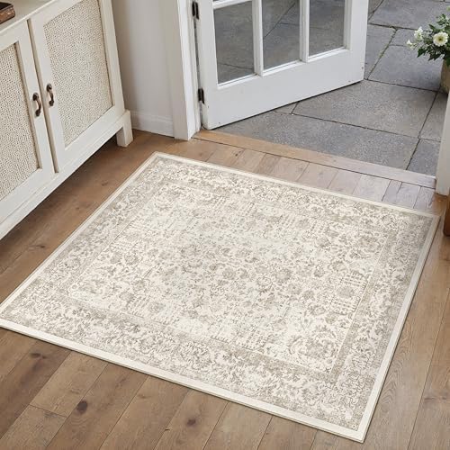 PureCozy Light Brown Entryway Area Rug 2x3 Vintage Floral - Image 2