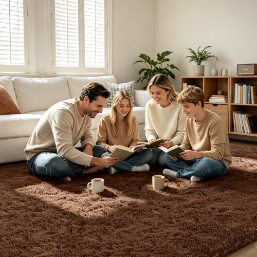 9X12 Large Area Rugs for Living Room Bedroom,Big Shag Rug for Bedroom Dorm,Soft Fluffy Indoor Carpet Plush Rugs for Living Room Home Decor (Brown, 9X12 Feet) - Image 2