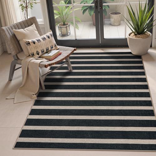 Lahome Striped Easy Jute 3x5 Outdoor Patio Rug, Washable Rugs for Porch by Lahome