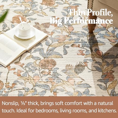 jinchan 5x7 Floral Vintage Washable Living Room Area Rug, Orange - Image 5