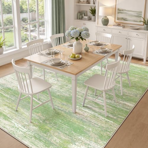 Washable Rug 5x7 Area Rugs for Living Room: Neutral Soft Rug Abstract Non Slip Low Pile Modern Carpet for Bedroom Kitchen Nursery Office Dining Room Indoor (Green, 5'x7') - Image 3