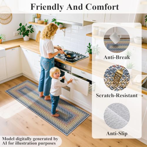 HEBE Faux Jute Kitchen Rugs Set of 3, Washable Kitchen Mats for Floor - Image 4