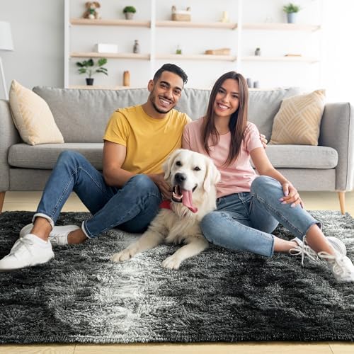 6x9 Large Black and White Fluffy Area Rug Non-Slip for Living Room Bedroom - Image 2