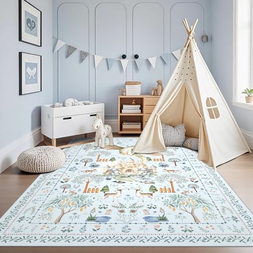 nesrt Washable Dragon Area Rugs for Living Room 5x7Ft Non Slip, Light Blue Animal Print Dining Room Rugs Low Pile, Soft Castle Kids Nursery Floor Carpets for Playroom Bedroom Kids Room Boys and Girls - Image 5