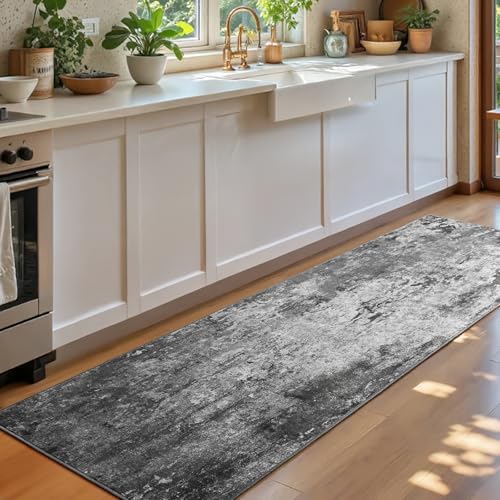 2x6 Black Rug Runners for Hallways Kitchen Runner Rug Non Slip Washable Black Long Runner Rugs with Rubber Backing Soft Abstract Carpet Runner for Bedroom, Kitchen, Bathroom, Entryway by OmpaaHomeDecor