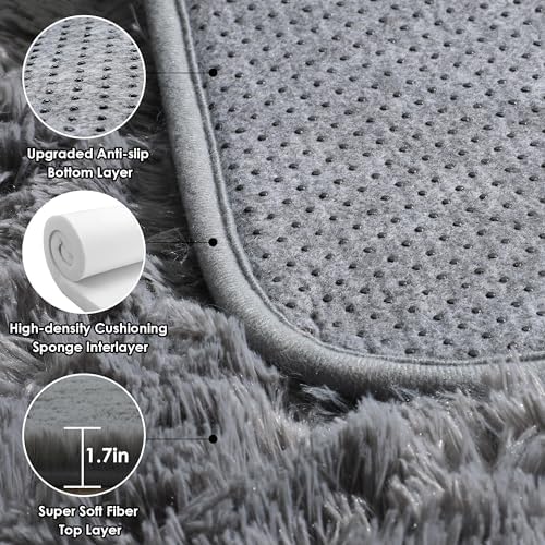 Grey Rugs for Kids Bedroom Dorm, 3x5 Gray Fluffy Bedside Soft Area Rug - Image 3