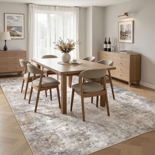 UERMEI 8x10 Area Rug Living Room Rugs Washable Neutral Brown Grey Carpet - Image 5