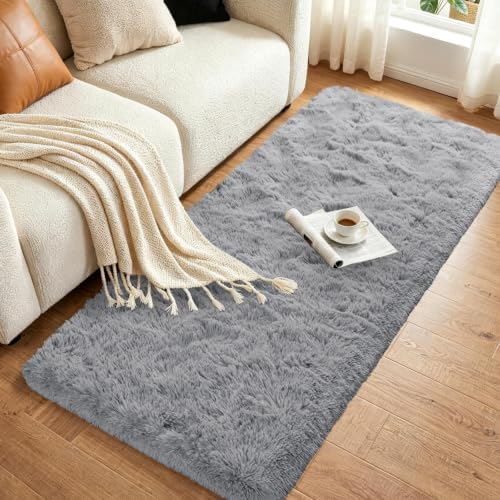 Noahas 2x6 Grey Fluffy Soft Runner Rug Non-Slip for Bedroom Dorm Hallway - Image 3