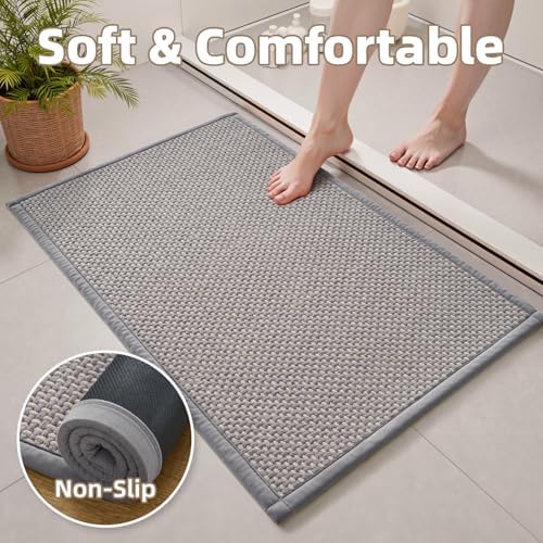 PADOOR-Bath Mat Runner-Super Absorbent Chenille Bathroom Mats-Rubber Backed Bath Mats for Bathroom Non Slip, Easy Clean Bathroom Runner Rugs Front of Bathtub,Shower Room,Sink-17×59 Grey&Beige - Image 5