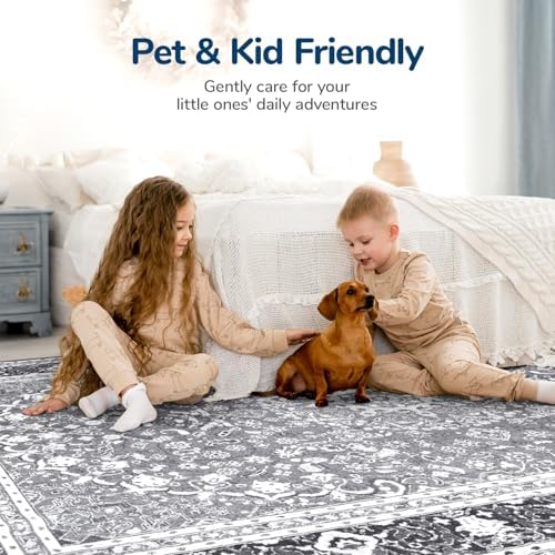 Lessymo Washable Area Rug 5x7 for Living Room, Soft Bedroom Rugs Grey White - Image 4