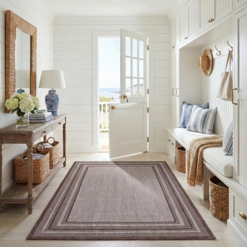 SAFAVIEH Washable Rug Outdoor Courtyard Collection - 5'3" x 7'7", Grey & Brown, Non-Shedding & Easy to Clean, Ideal for Patio, Backyard, Mudroom (CY8475-36312) by Unknown