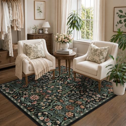 4x4 Square Rug Floral Washable Rugs for Entrance Indoor Doormat by NakedCloud