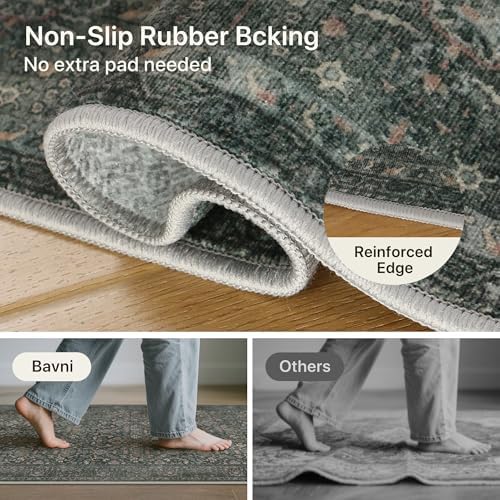 Bavni Washable Rugs 5x7 for Living Room, Vintage Floral, Charcoal Taupe - Image 5