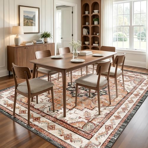 Area Rugs 5x7 Washable Non-Slip Boho Rug for Living Room, Orange - Image 6