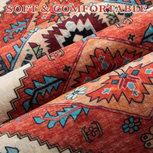 SERISSA 7x9 Washable Non Slip Boho Area Rug for Living Room，Orange - Image 5