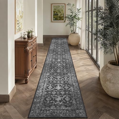 2x12 Washable Kitchen Runner Rug Non-Slip Vintage Black Throw Carpet - Image 3