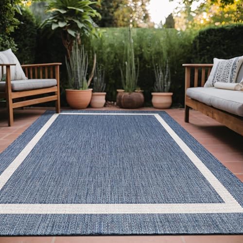 Luul Home Bordered Outdoor Rug 6x9 Washable Outside Carpet for Indoor Patio Porch Waterproof Easy Cleaning Non Shedding Area Rugs Blue 6 x 9 by Unknown