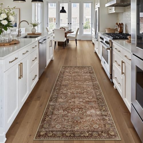 HUGEAR 2x8 Brick Red Vintage Floral Washable Runner Rug for Hallway - Image 3