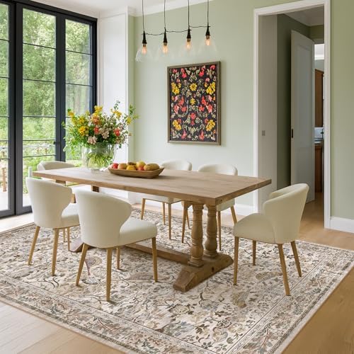 Moss Washable 7x9 Living Room Area Rug, Boho Floral Dining Room Under Kitchen Table, Low Pile Soft Farmhouse Bedroom Carpet, Moss Home Décor, Non Slip & Stain Resistant - Image 3