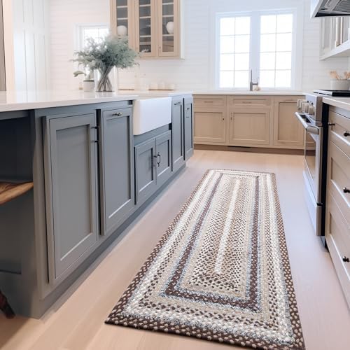 Super Area Rugs 2X6ft Farmhouse Braided Rug Runner - Natural Soft Cotton Carpet for Hallway, Entryway, Kitchen Sink - Primitive Country Woven Rug - Brown/Slate Gray/Ivory - Image 4