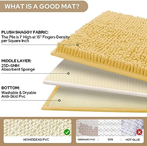 HOMEIDEAS Bathroom Rugs Set of 3, Super Soft Absorbent Chenille Bath Rugs - Image 4