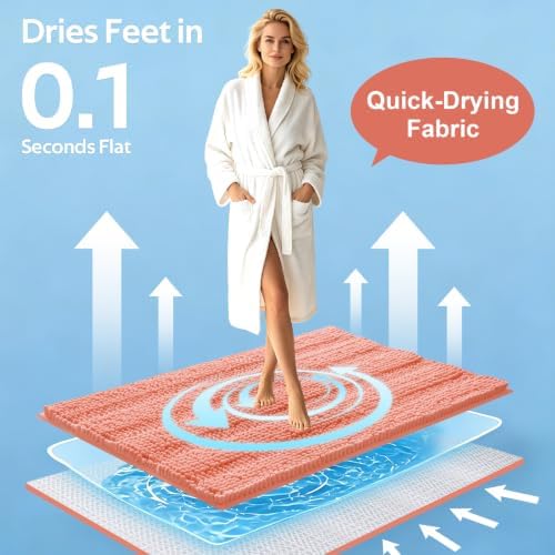 ACCUMTEK Striped Coral Bathroom Rug Mat 48"x17" Ultra Soft, Non Slip Chenille Bath Rugs, Absorbent Plush Shaggy Bath Mats for Bathroom, Bedroom, Kitchen, Shower, Tub - Image 3