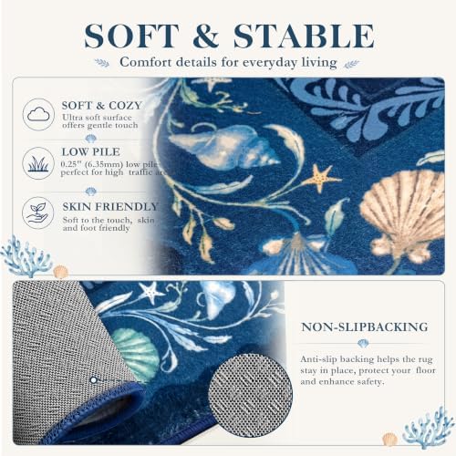 Arenarug 6x9 Washable Living Room Area Rug, Coastal Ocean Rug, Deep Navy - Image 5