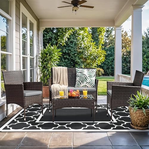 GENIMO Outdoor Rug, Waterproof Plastic Rugs for Patio, 6'x9' Black White - Image 2