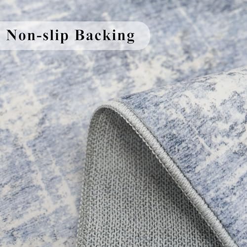 Washable 2x5 Abstract Hallway Runners: Indoor Water Resistant Kitchen Sink Rug Soft Living Room Bedroom Carpet Thin Low Pile Non Slip Floor Mat for Bathroom Entrance Laundry Room(2X5,Blue/Ivory) - Image 3