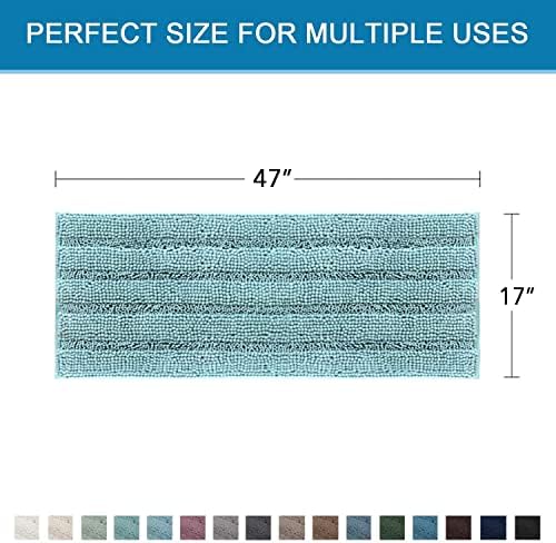 H.VERSAILTEX Bath Rugs for Bathroom Non Slip Bath Mats Extra Thick Chenille Striped Bath Rug Runners 47" x 17" Absorbent Fluffy Soft Shaggy Mats Dry Fast Plush Area Carpet for Bath Room - Aqua Haze - Image 2