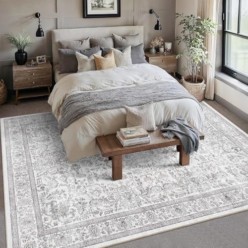 9x12 Washable Living Room Area Rug Non-Slip Vintage Gray Large Carpet - Image 4