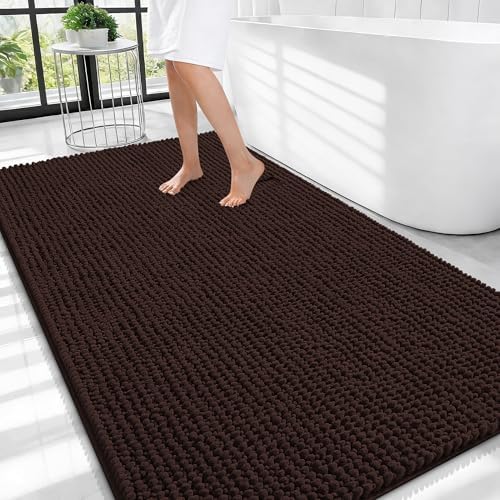 OLANLY Thick Chenille Large Bathroom Rugs 44x32, Absorbent Bath Mat, Brown by OLANLY