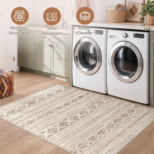 Nakagishi Boho 4x6 Area Rug Living Room Rugs Machine Washable Dark Brown - Image 4