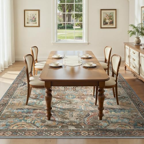 5x7 Area Rugs, Vintage Retro Soft Washable Rug, Non-Slip Low Pile Rugs for Living Room, Bedroom, Dining Room, Stain Resistant Home Decor Rug (Vintage Olive Green) - Image 3
